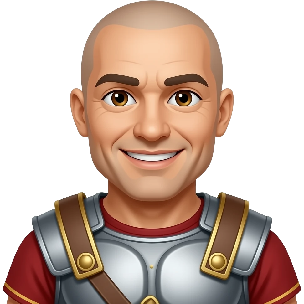 Muscular Roman soldier bald brown eyes smiling emoji