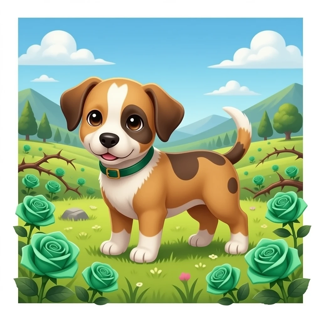 Puppies with emerald green roses and valley of thorns emoji