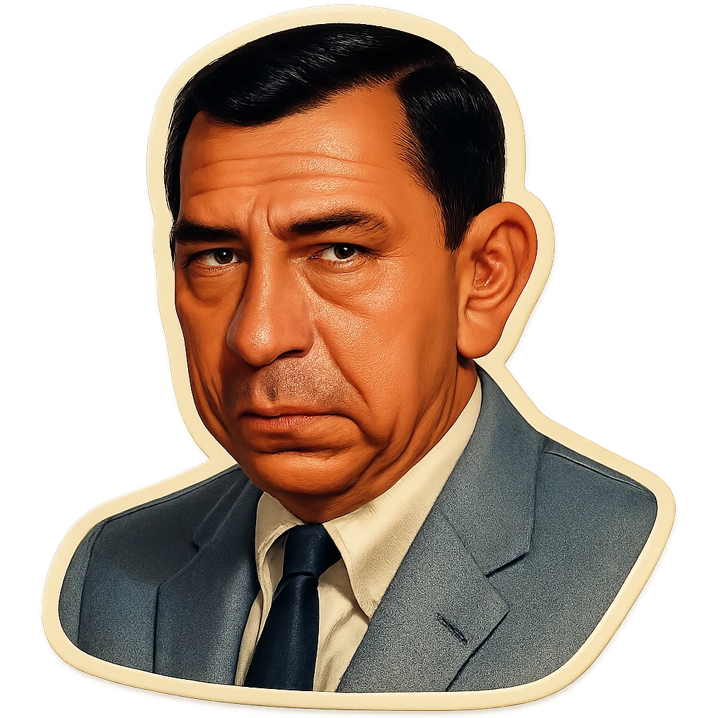 Portrait of this man in retro stickers style, close-up, no text, neutral background. emoji
