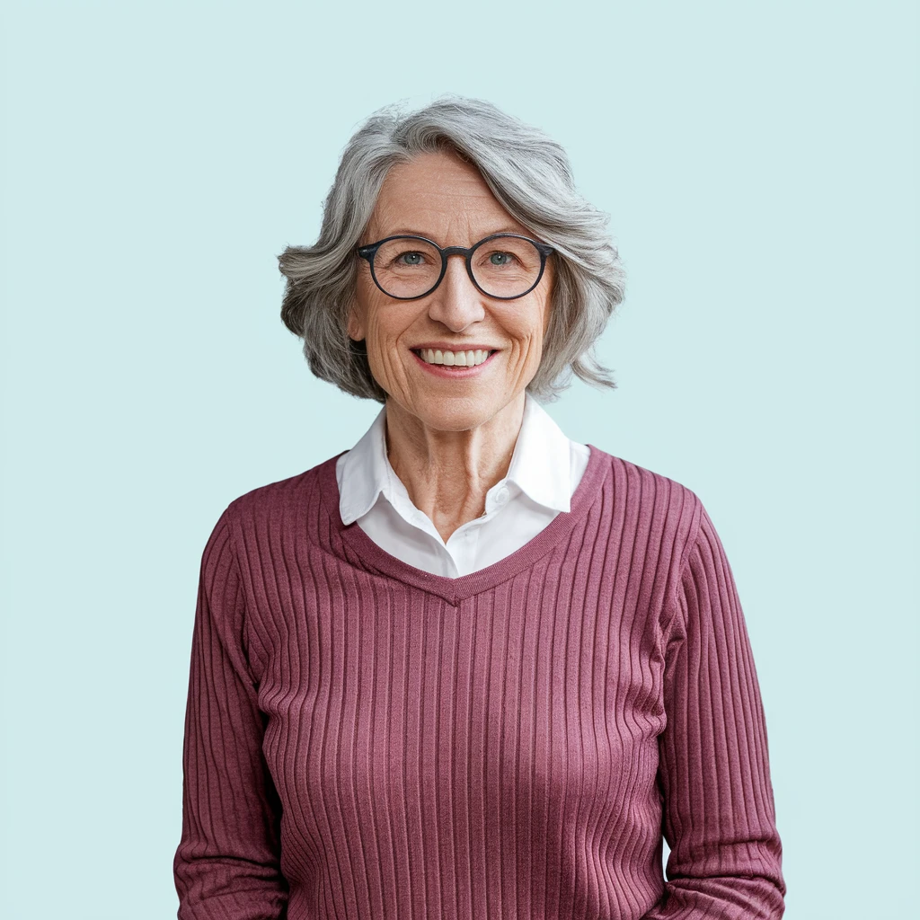 older woman with glasses, friendly expression, simple background emoji