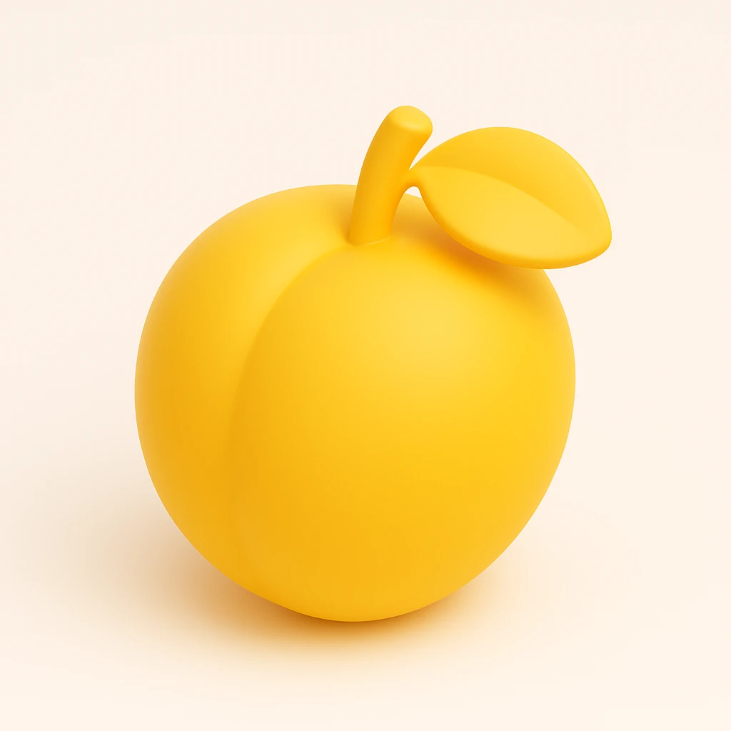 Create a 3D illustration of yellow plums with green leaves in iOS style: bright colors, glossy volume, smooth gradients, soft shadows, realistic texture, white background. emoji