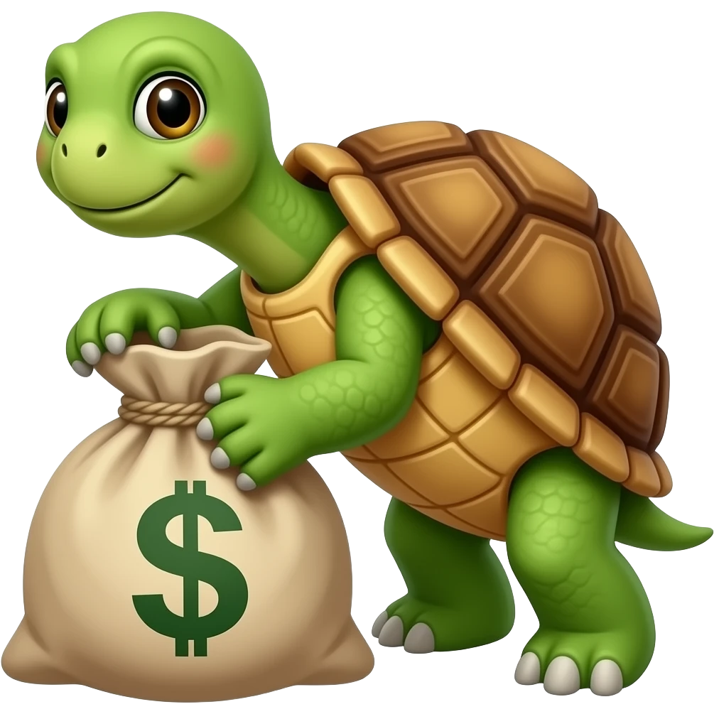 A turtle leaning on a bag of money emoji