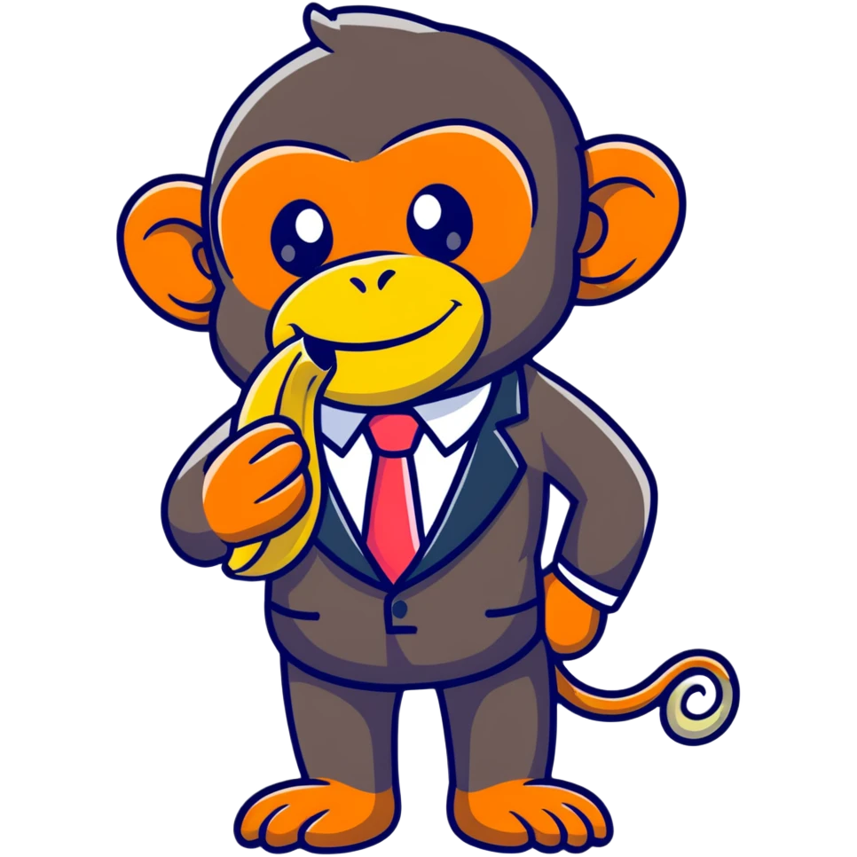 chimpanzee wearing a fancy suit eating a banana emoji