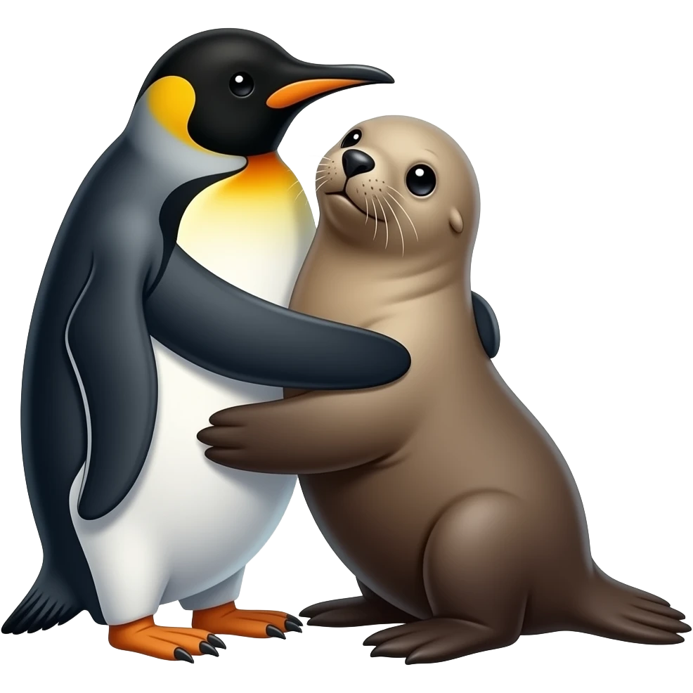 penguin and seal  hugging emoji