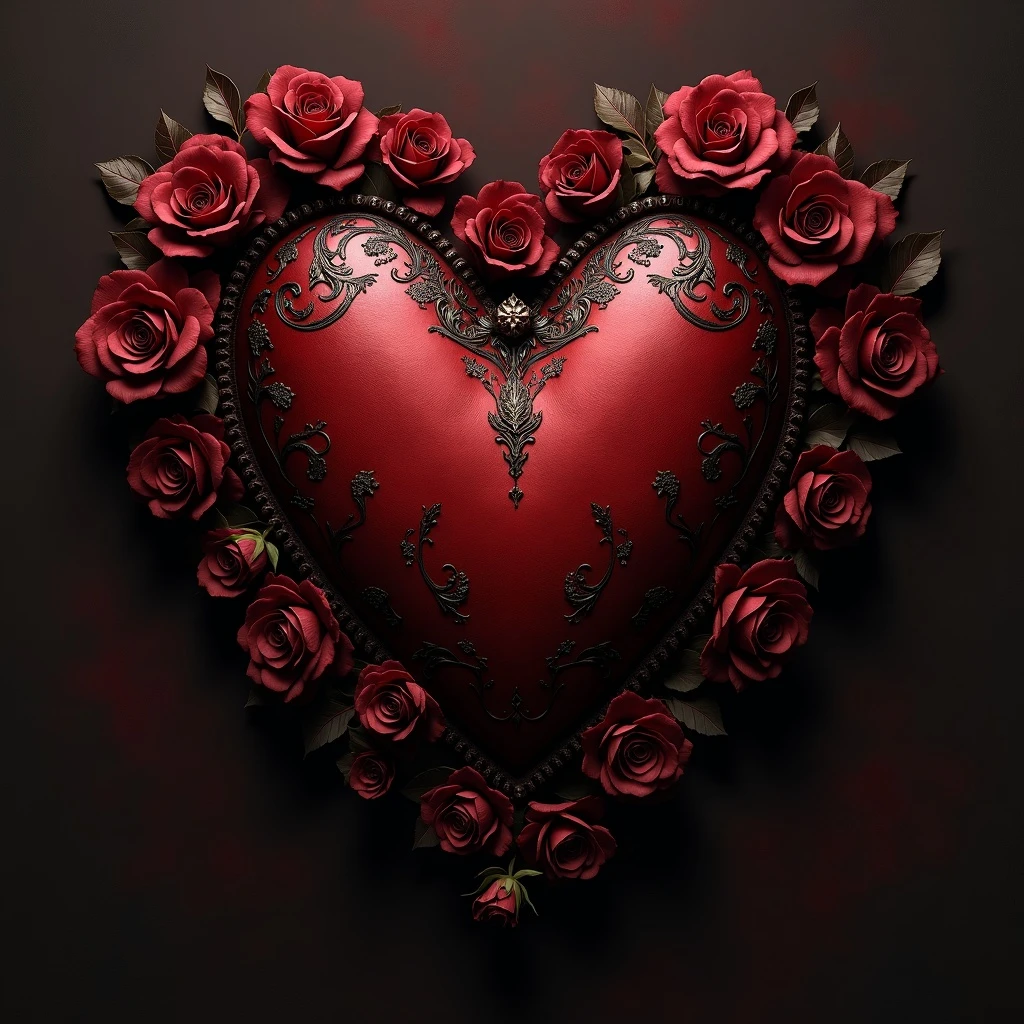 gothic heart with dark roses emoji