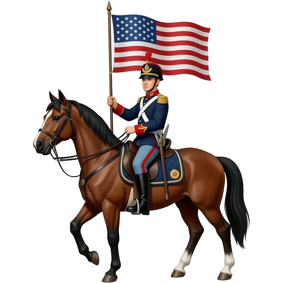 Make a soldier on a horse with a war flag emoji. emoji