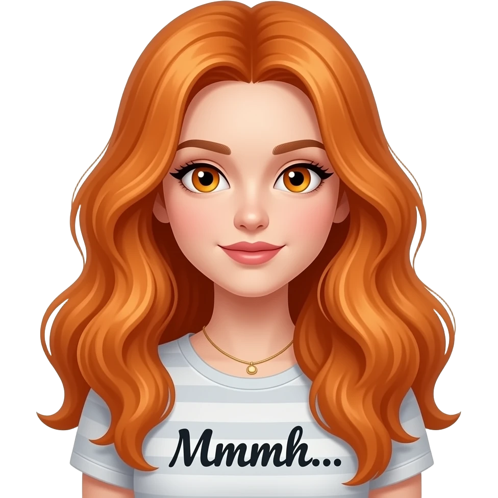 sexy girl with overlong ginger hair and ginger eyes a top with Mmmh... written on it emoji