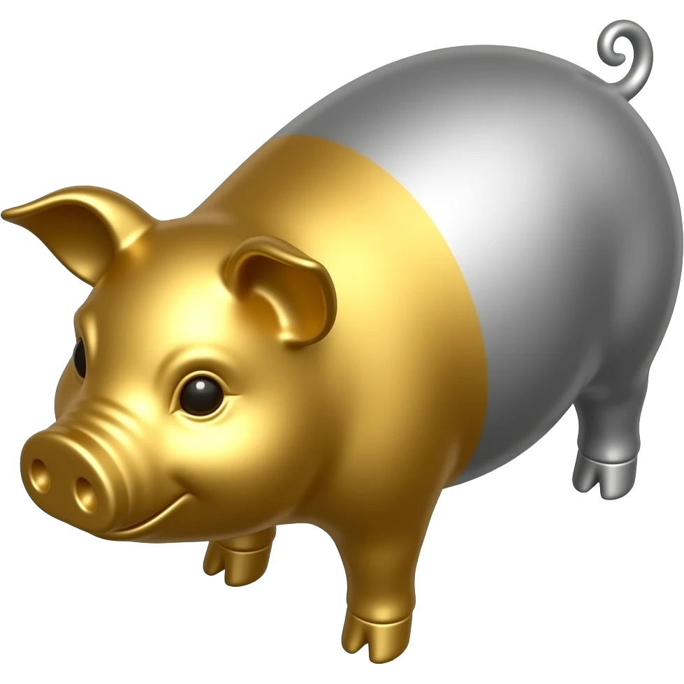 A pig reach, do te middle of his body of gold and the other middle of silver, looked from 90 degrees up emoji