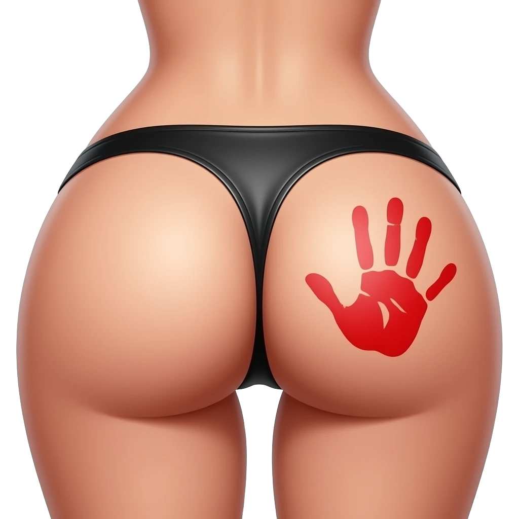 Big fwmle bum in. Leather thong oanty with a red hand print on the one bum cheek emoji