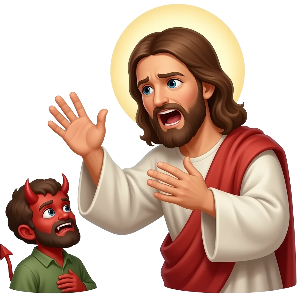 Jesus yelling at a demon to leave a man that is  demonically possessed emoji