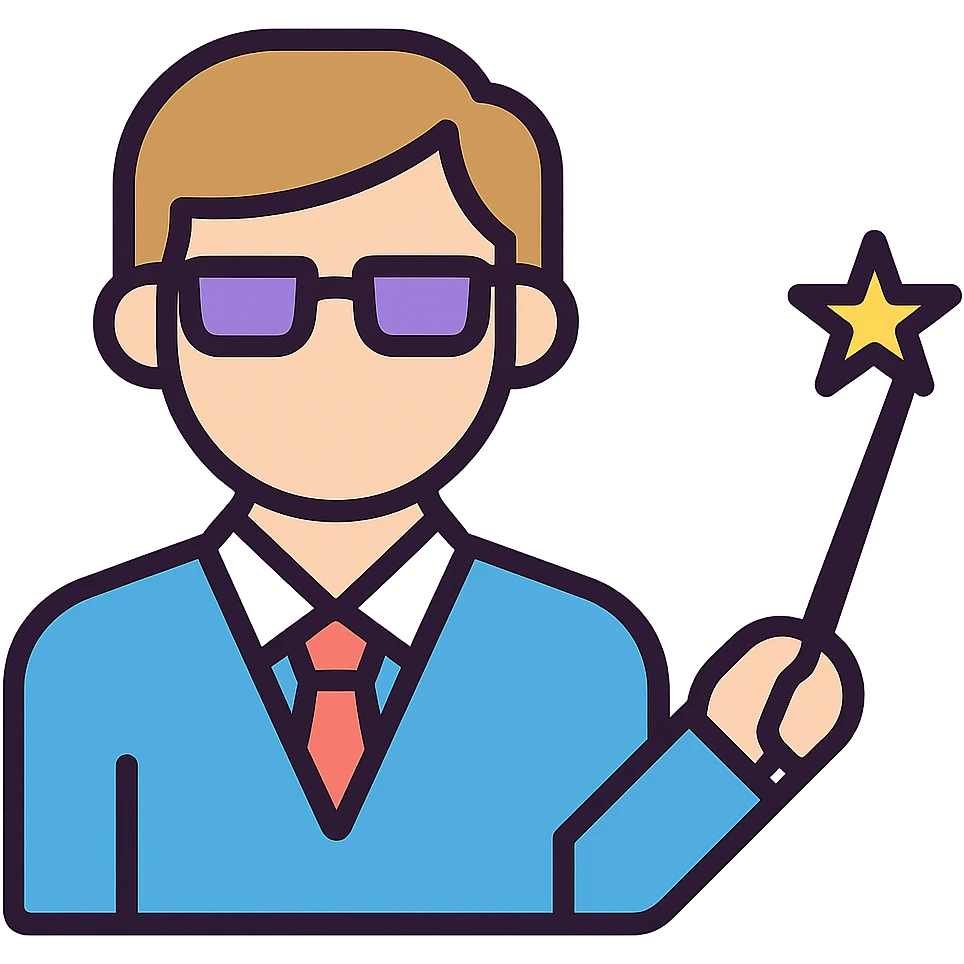 Convert this teacher with a magic stick icon to a color version, keeping the style clean and suitable for an educational app, with a friendly palette and no background. emoji