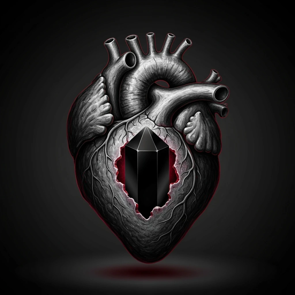 realistic gothic heart with a black crystal emoji