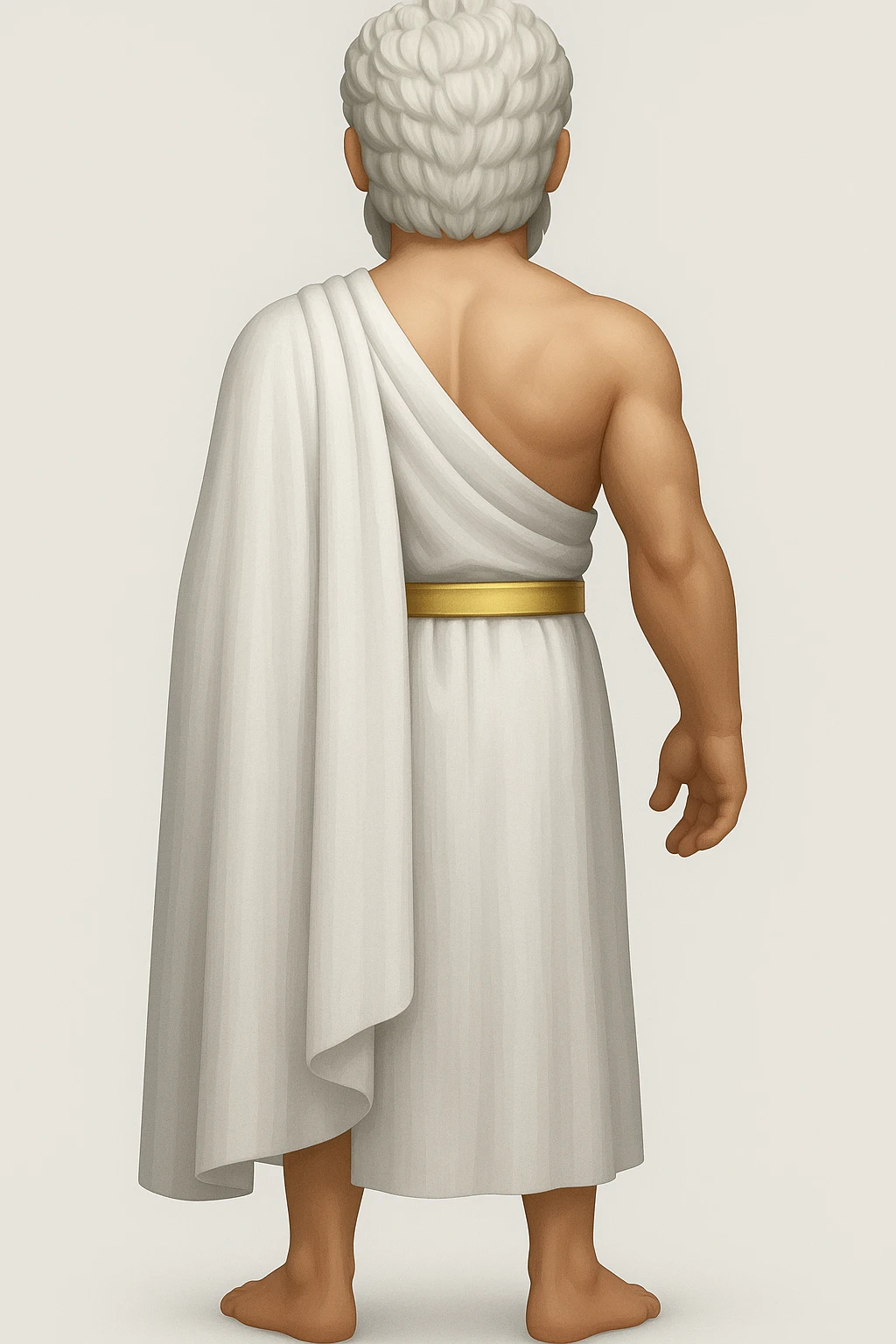fullbody silverhair god ZEUS, white cape, standing still backview emoji
