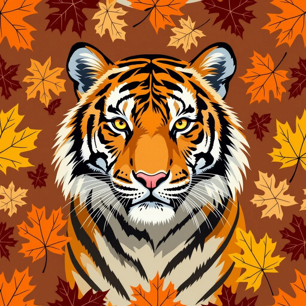 tiger print pattern in autumn colors, orange brown beige palette, abstract seamless texture, bold stylish background emoji