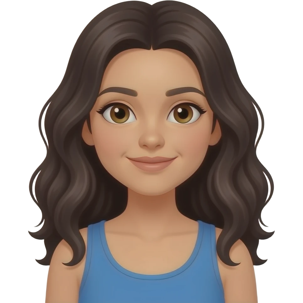 light skin girl with blue tank top and dark wavy hair emoji