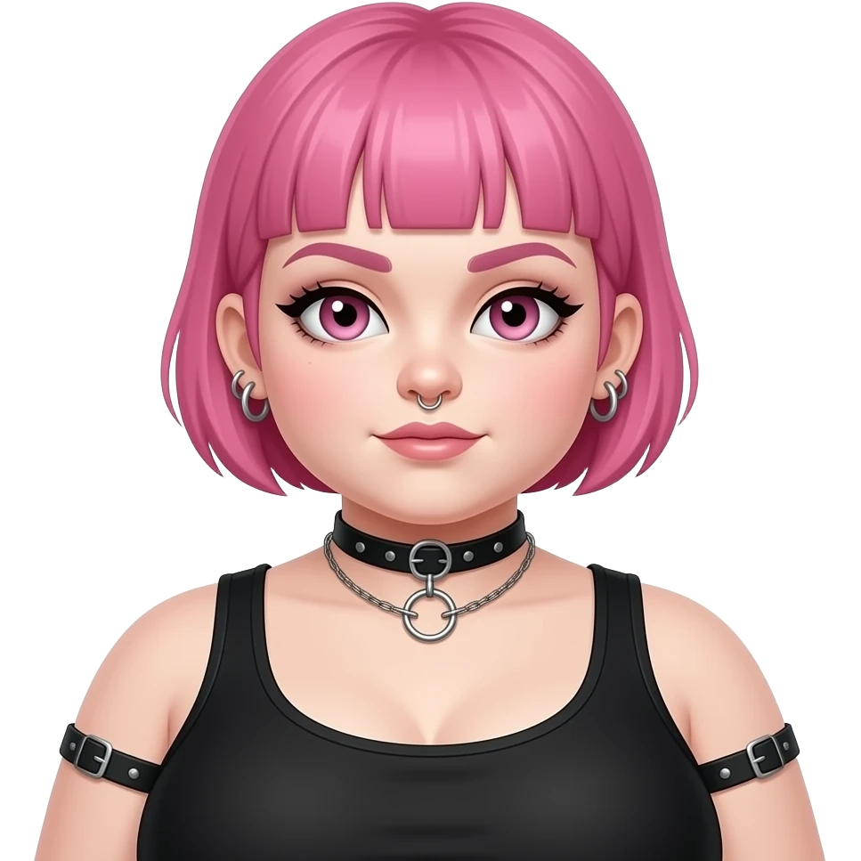 Full body obese goth girl with ear rings nose ring, choker and short buzzcut pink hair emoji