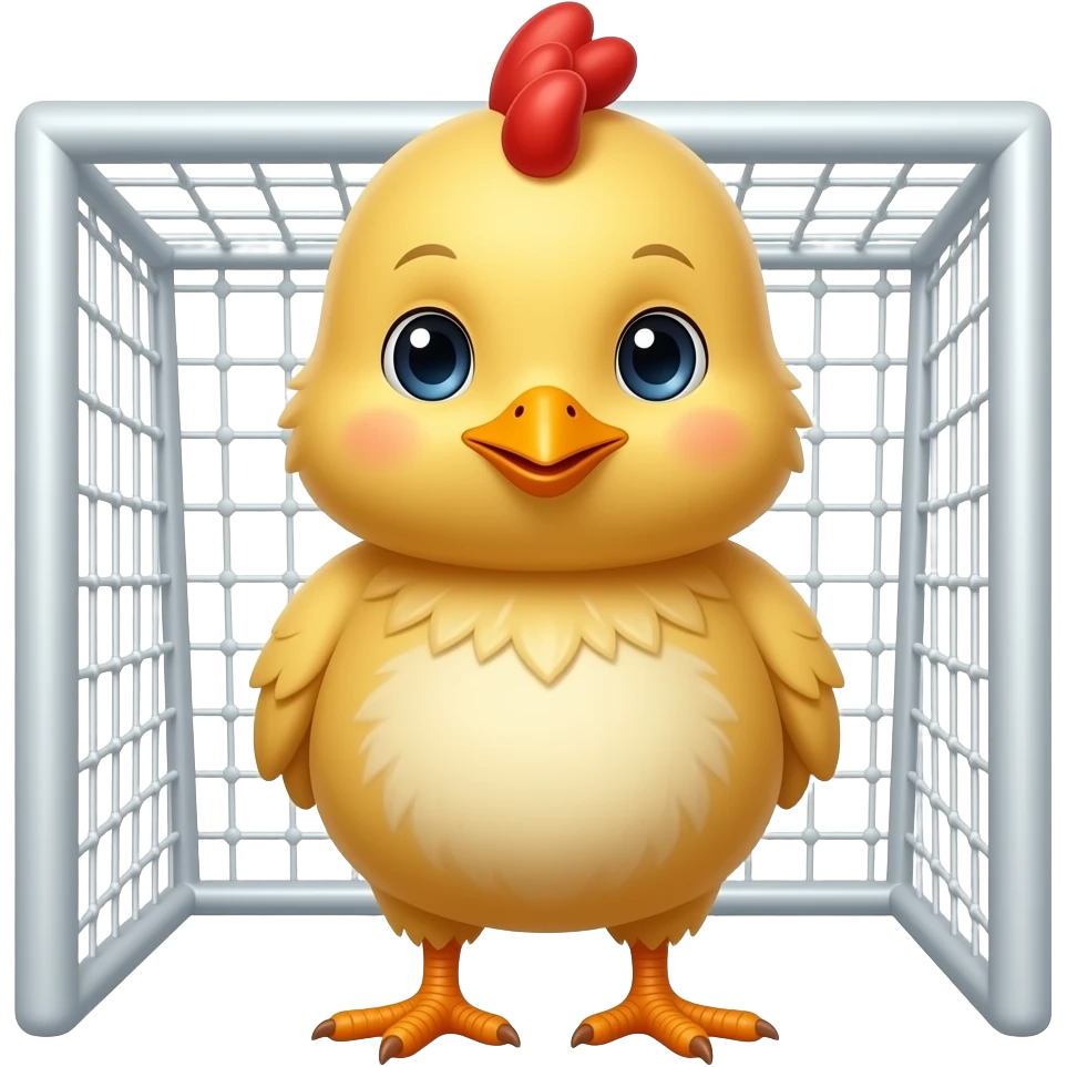 generate an emoji for ios system where a little baby chick is behind a soccer goal. use the ios emoji for chick and goal. the chick MUST BE BEHIND the goal emoji