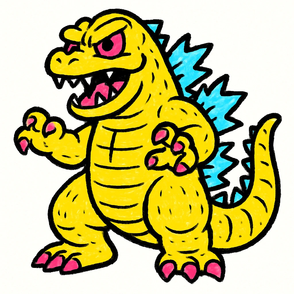 Godzilla, classic movie monster, bold dynamic style, vibrant colors, powerful stance emoji