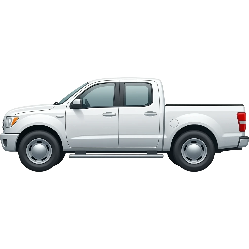 side view of an unlabeled white pickup truck, classic emoji style, left facing emoji