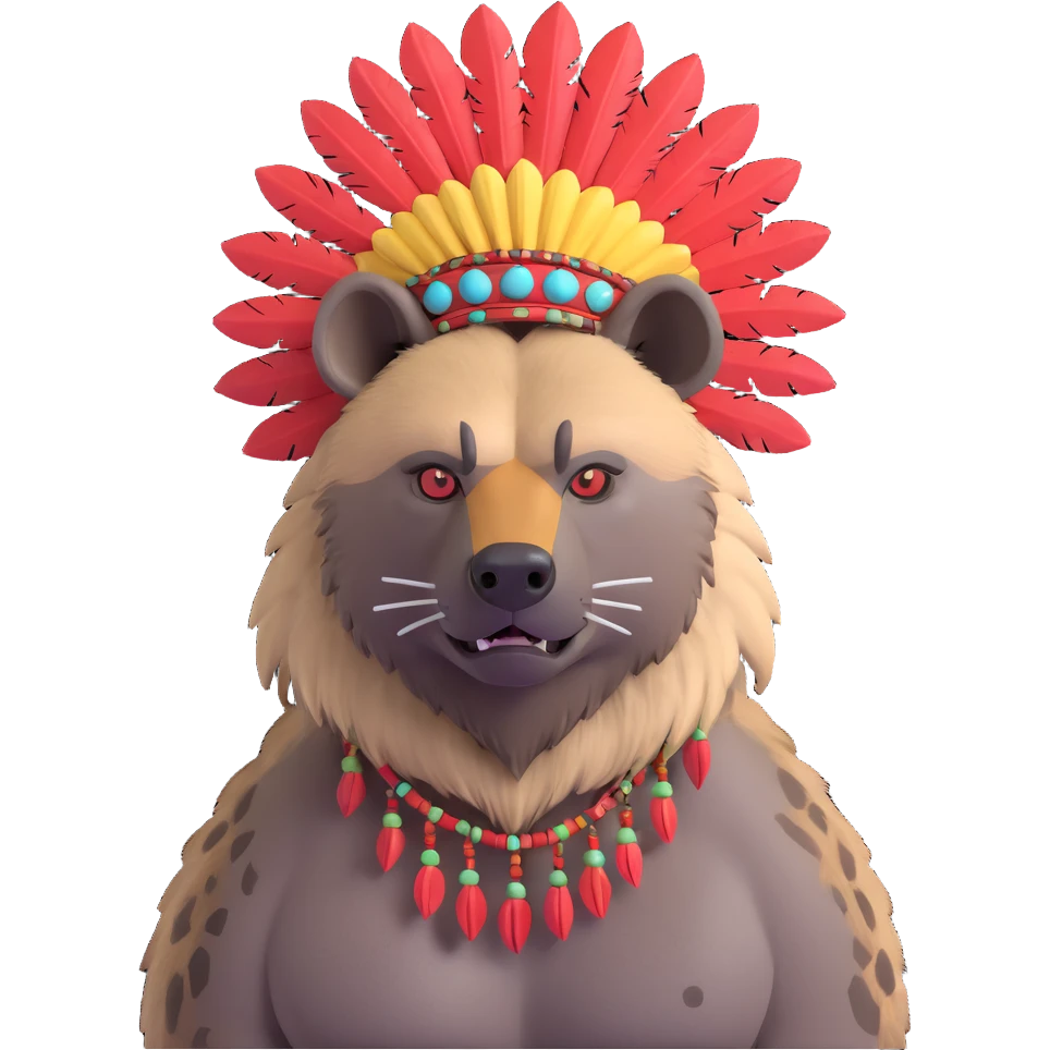 A native strong buff hyena with war bonnet posing  emoji