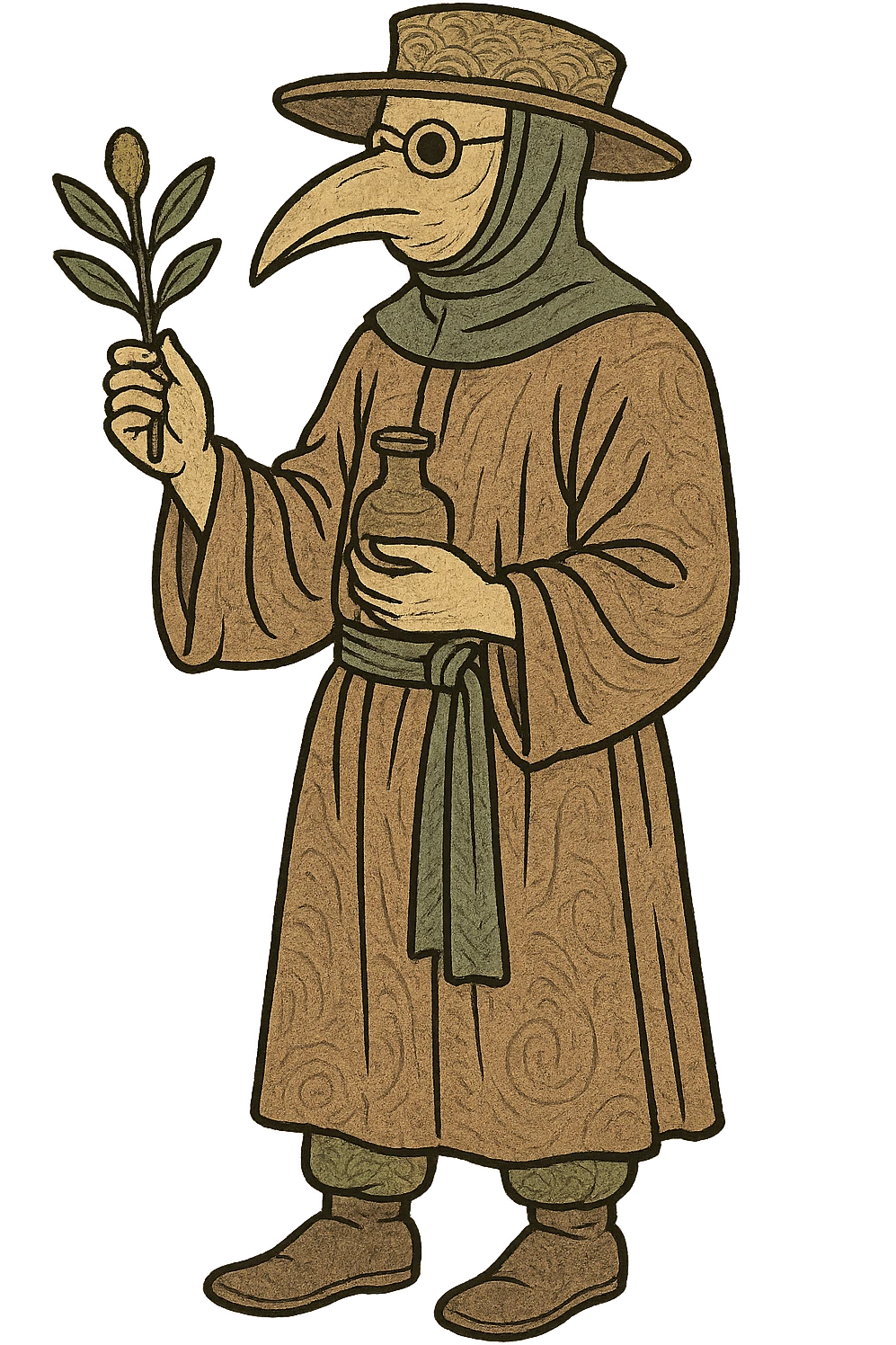 A full body medieval male doctor holding a herbal remedy emoji