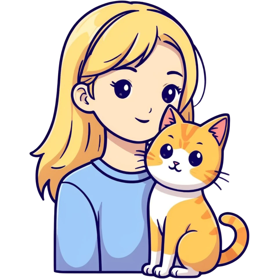 Девочка блондинка с котом  emoji
