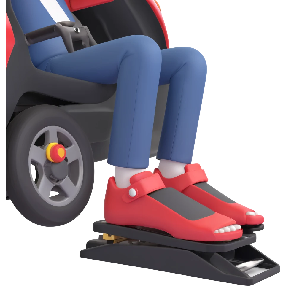 A clean 3D emoji-style illustration of a single right foot pressing down on gas pedal. Only the foot and the pedal are shown, viewed from the side. The pedal is slightly tilted to show pressure. No background, simple colors, minimal details emoji