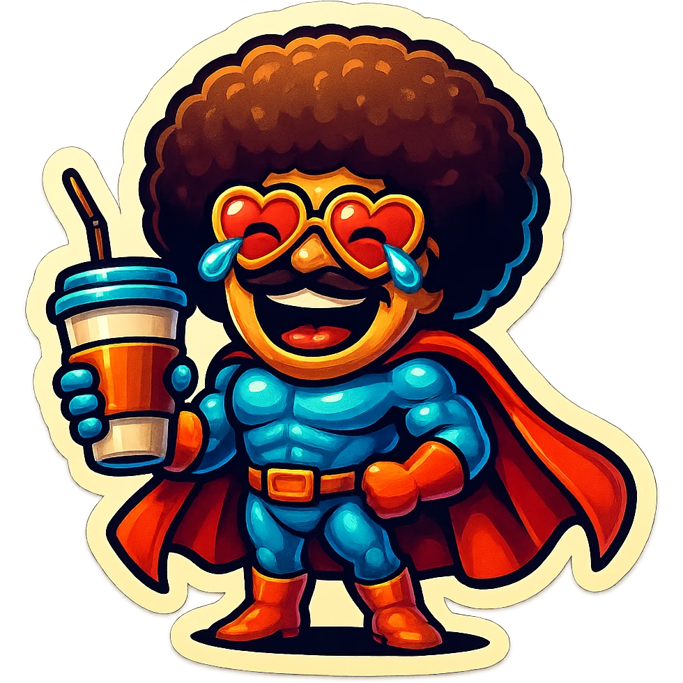 superhero head, heart glasses, laughing with tears in eyes emoji