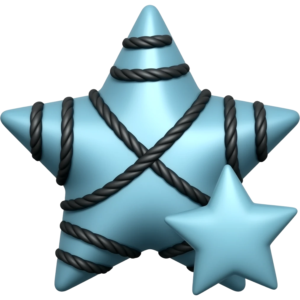 A light blue shimmery star with black ropes across it and a mini light blue star right next to it emoji