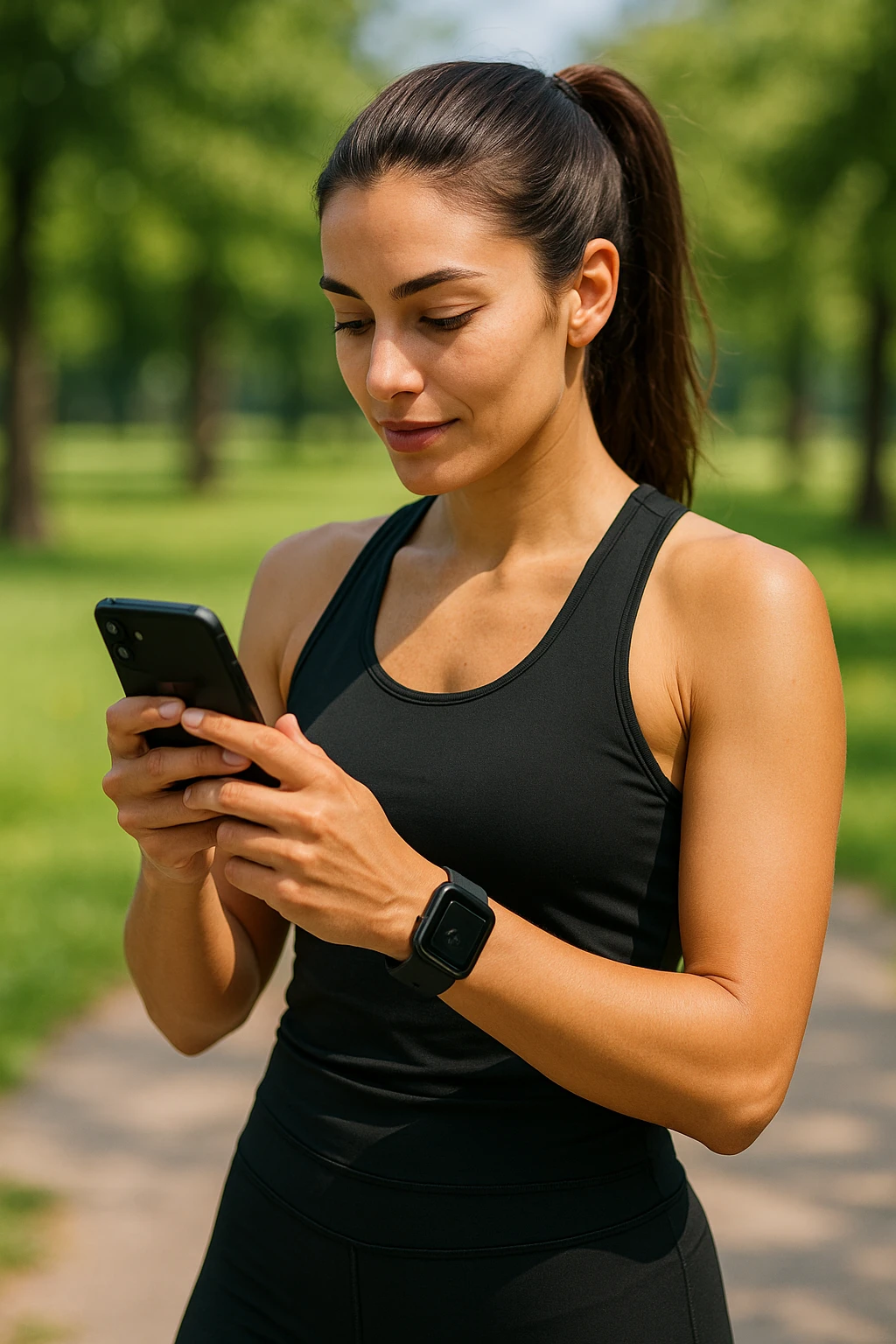 Donna sportiva che usa app contacalorie come myfitnesspal emoji