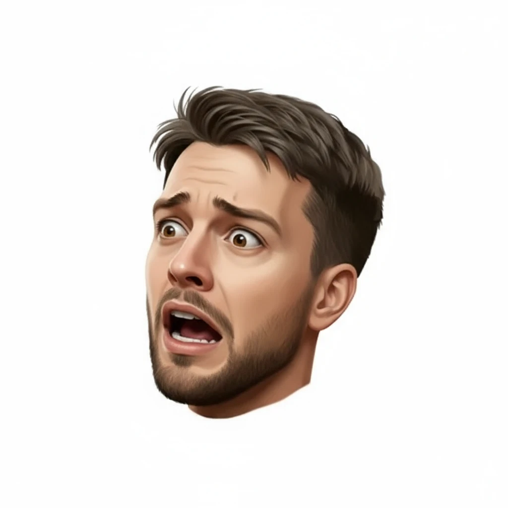 нарисуй это лицо, в таком же стиле, но сделай испуганным и повернутым на 45 градусов emoji