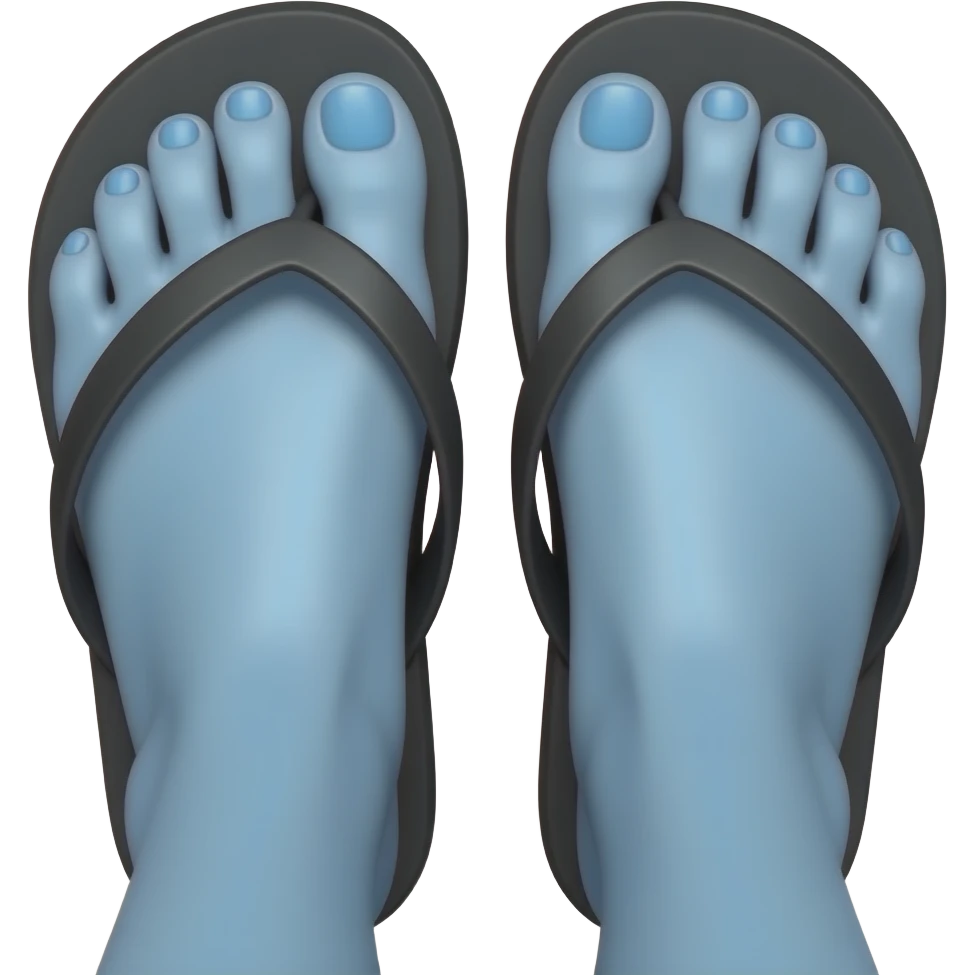 blue feet With Light blue nails in Black flip flops emoji