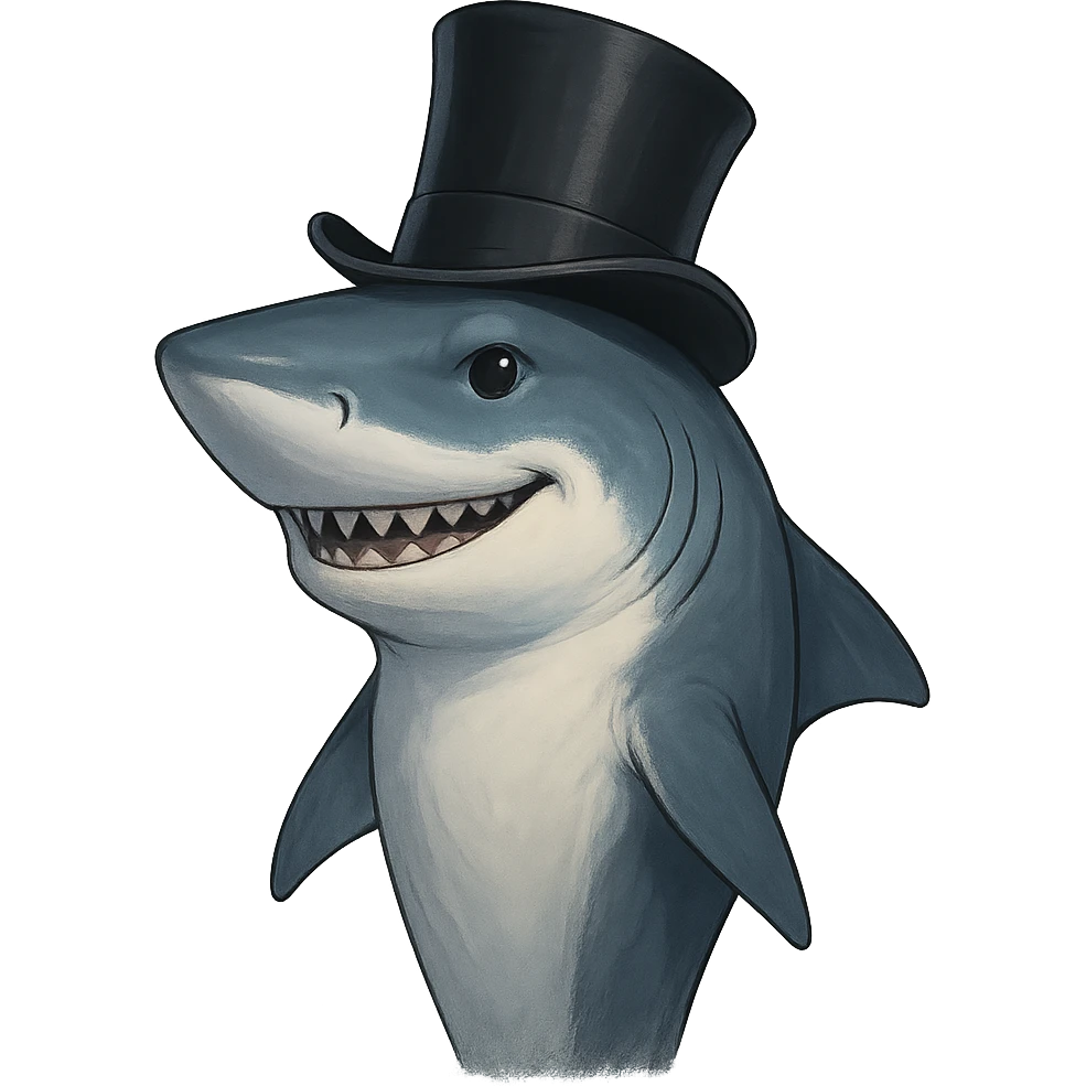 shark with a fancy top hat, looking dapper emoji