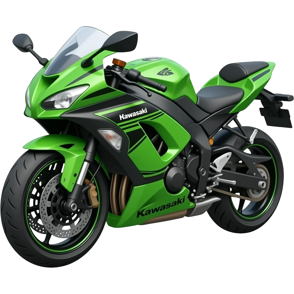 Мотоцикл Kawasaki весь зеленый без других рисунков повернут влево emoji