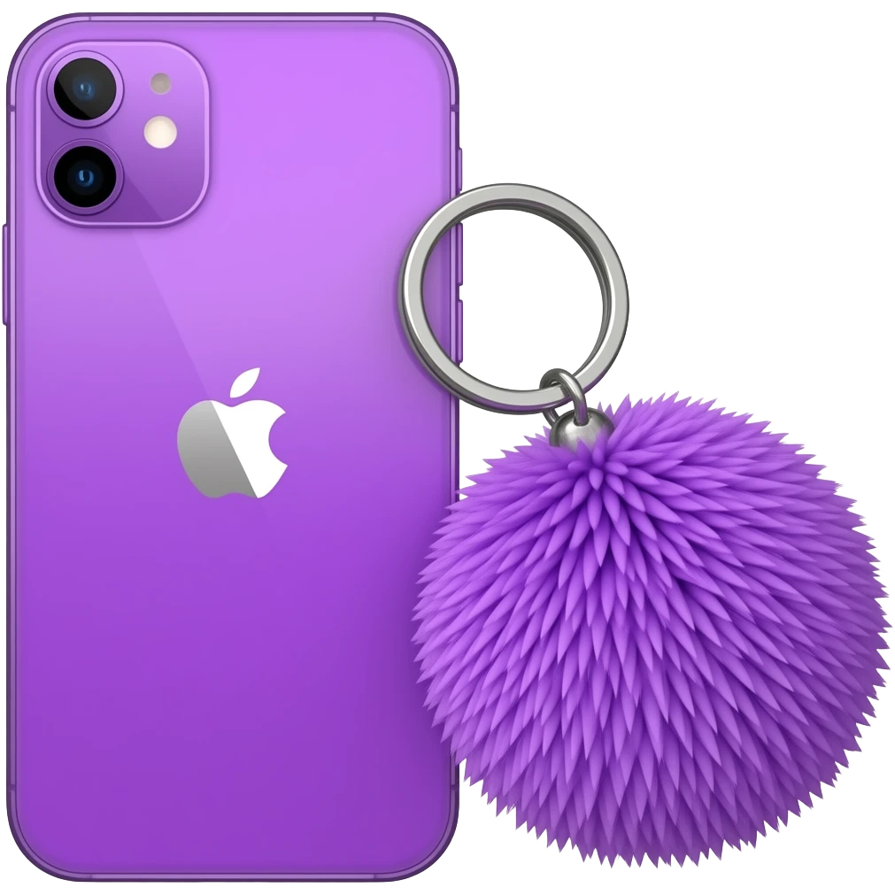IPhone roxo brilhante com pompom Roxo de chaveiro emoji