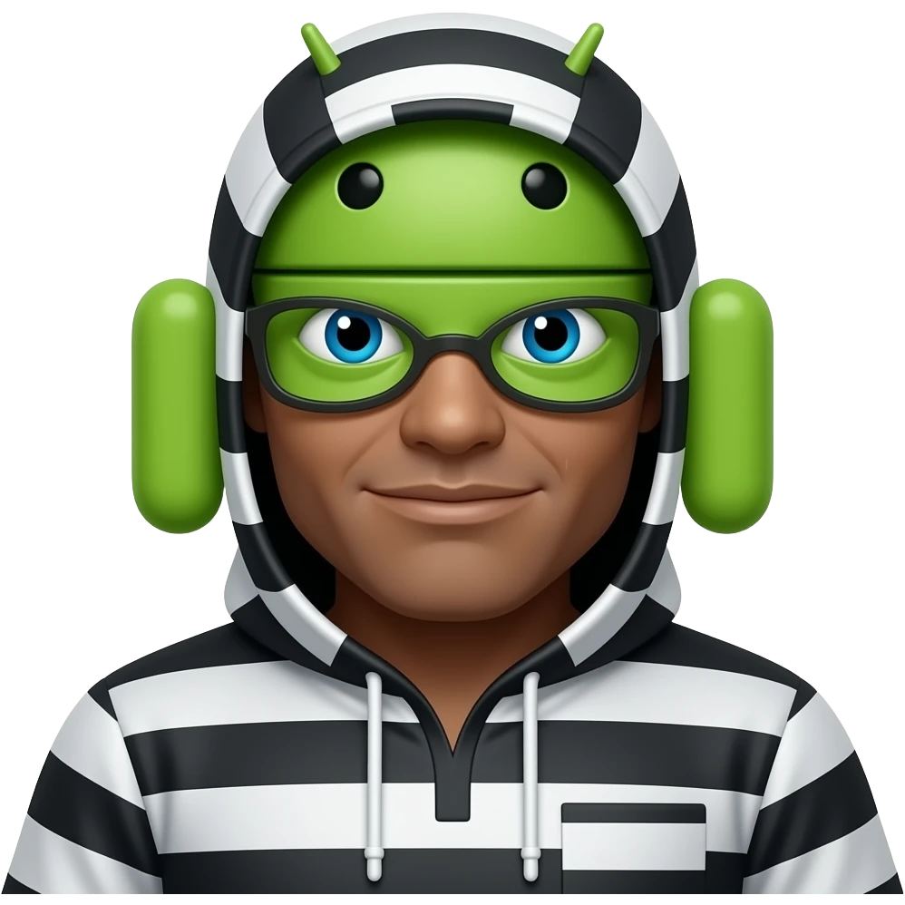 L'emoji di un ladro fammela in stile android e fammelo con un vestito con le strisce bianche e nere emoji