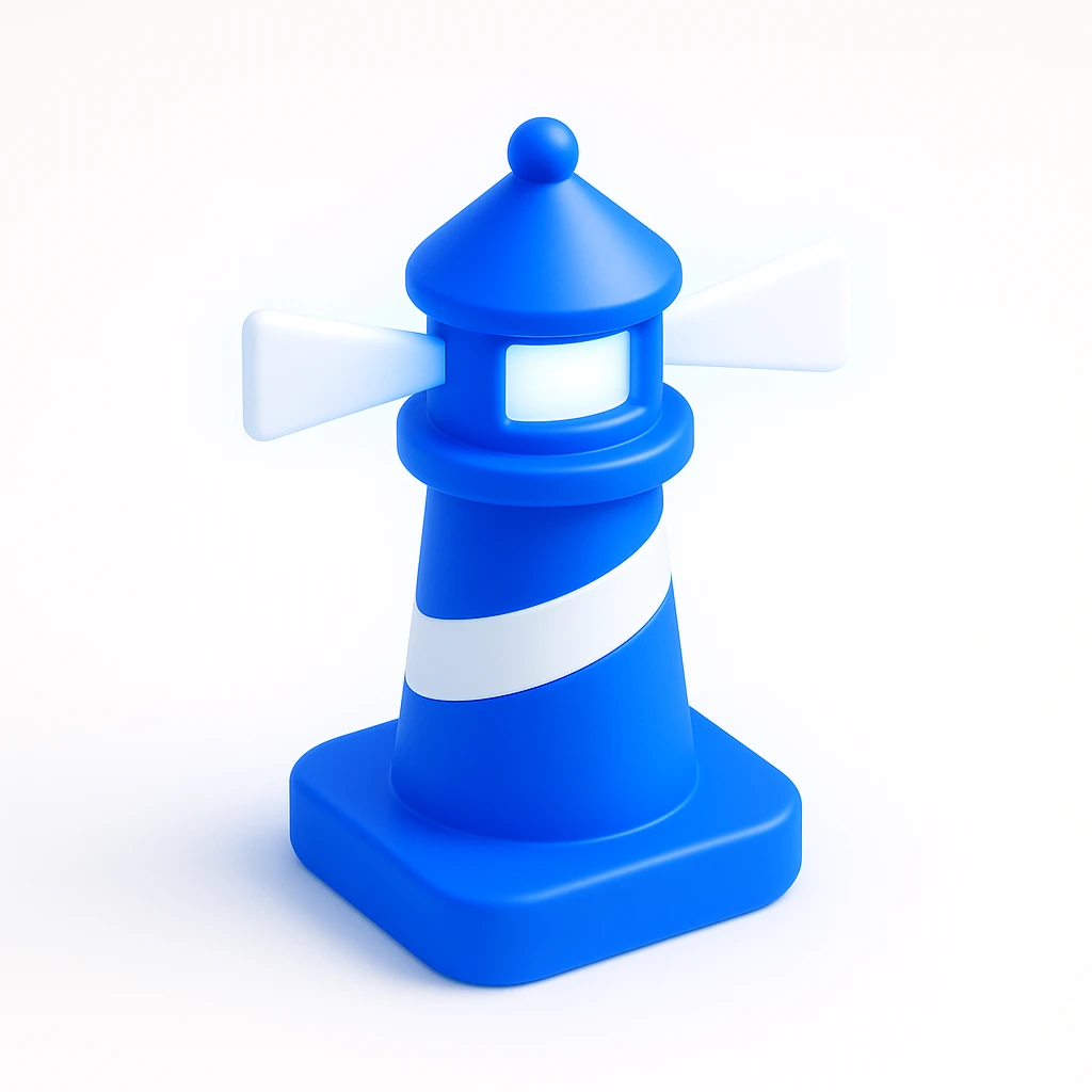 3D lighthouse, deep blue and black, high-tech AI feel, smooth and sleek modern style emoji
