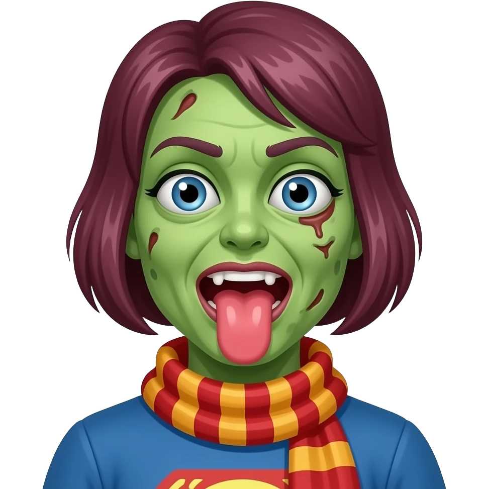 Super zombie crazy lady scarfing slurping brains emoji