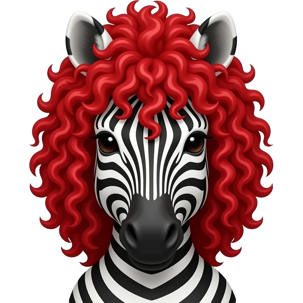 zebra with red curly hair face front emoji