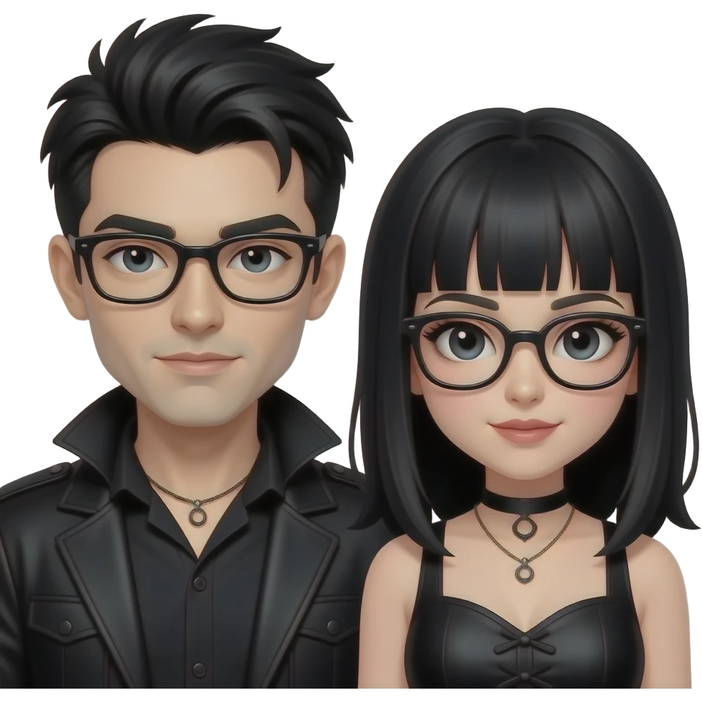 Gothic sexy geek guy and girl with black glasses wit emoji