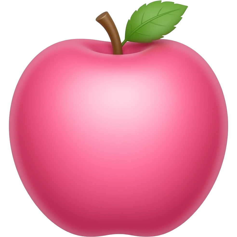 A glossy pink rose apple emoji, 3D render, smooth shiny surface, soft studio lighting, minimal background, centered composition, vibrant pink color, realistic wax apple shape, cute and clean style, high detail, no text, no watermark emoji