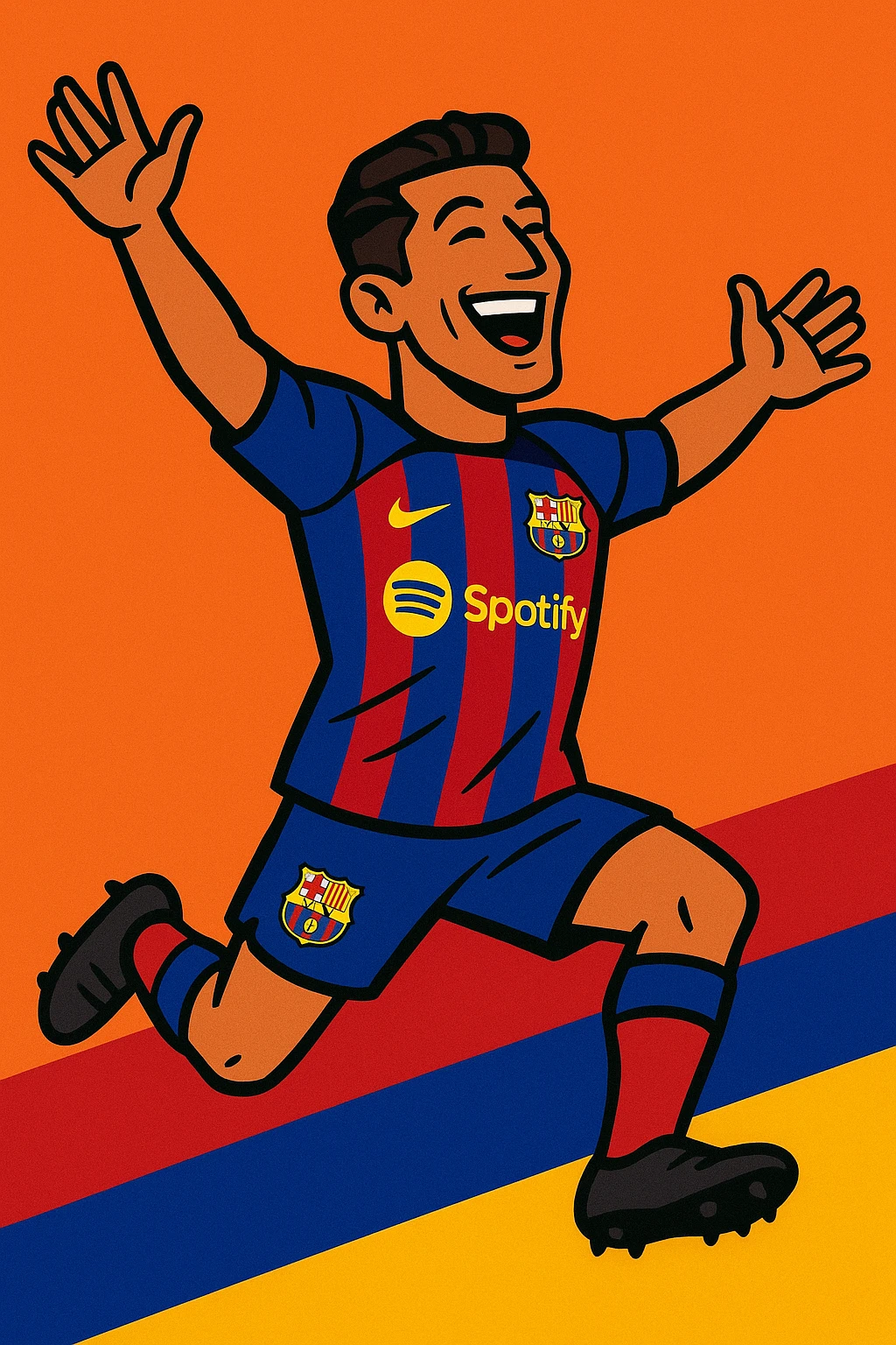 vibrant toon style Barcelona FC player celebrating a goal emoji