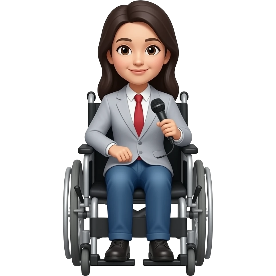 Asian woman with long hair in a wheelchair interviewee emoji