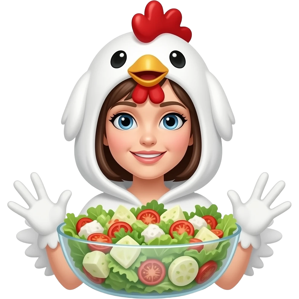 woman in chicken caesar salad costume emoji