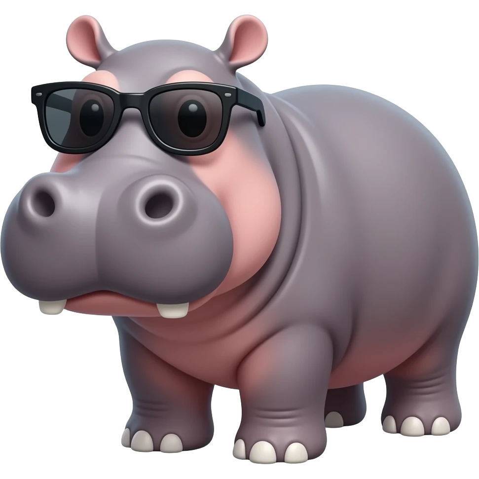 hippo with sunglassess face front emoji