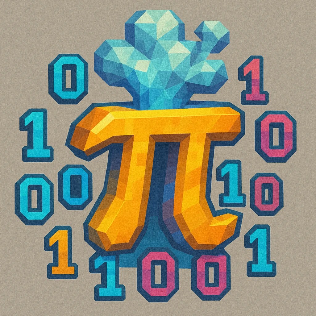 a custom emoji that combines the π (pi) math symbol, binary code, and a magical cloud or digital mist emerging from it. emoji