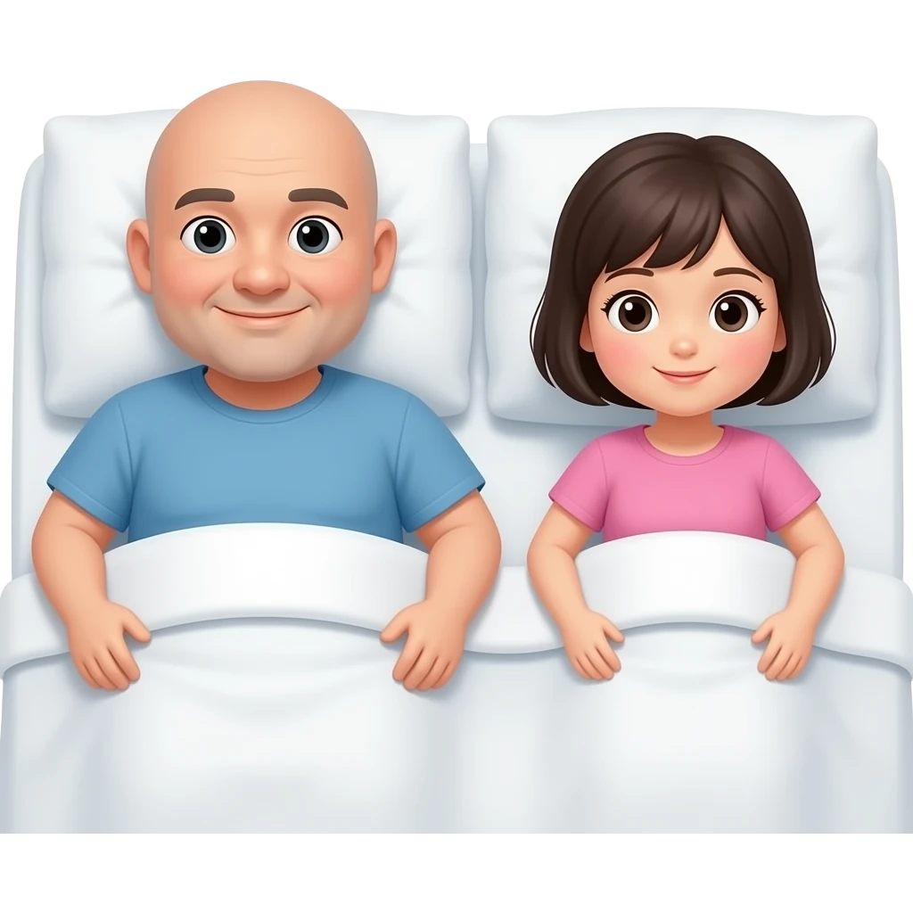 Fat, bald guy girl with short dark hair in bed emoji