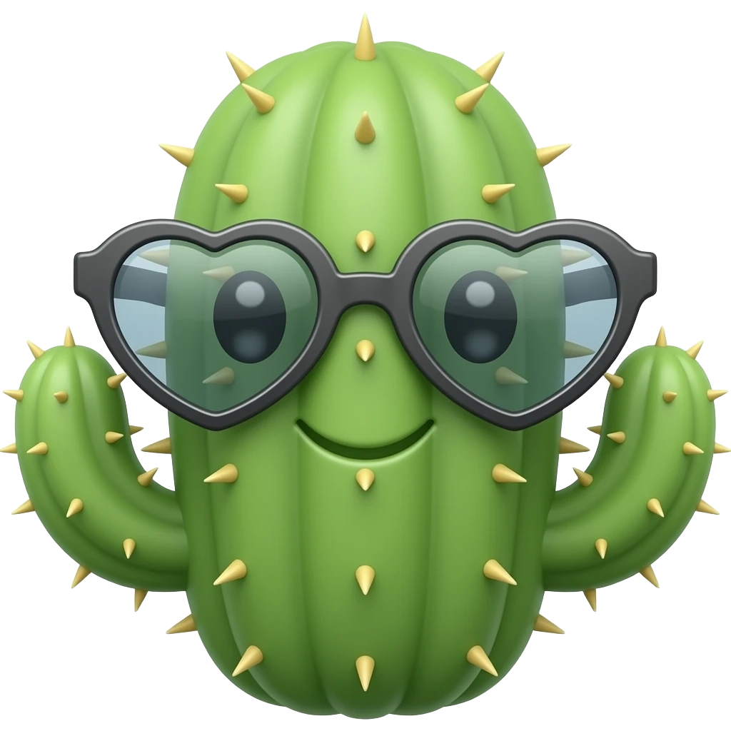 Thin Cactus with heart glasses emoji