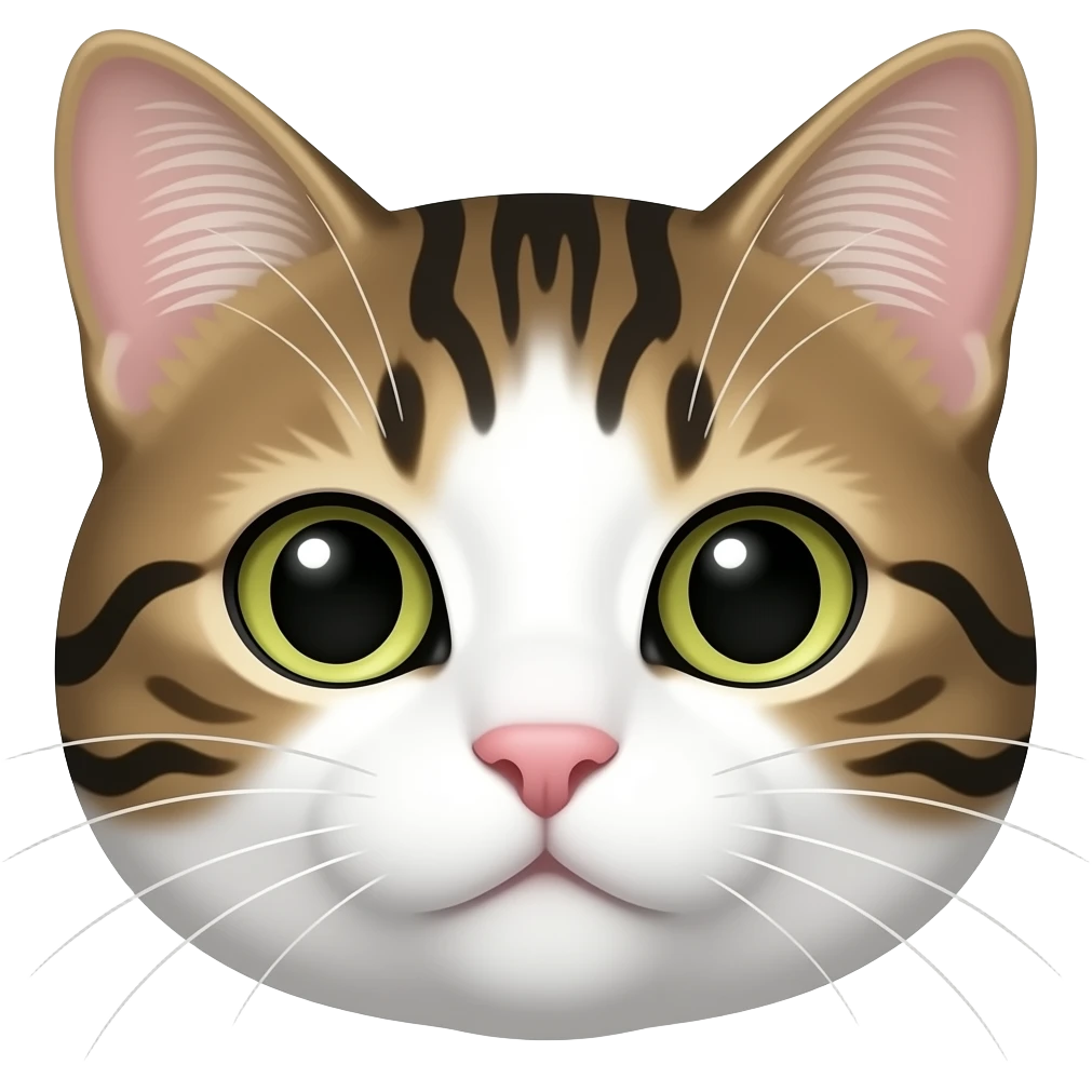 cara blanca y negra con rayitas marronas pero de un gato emoji