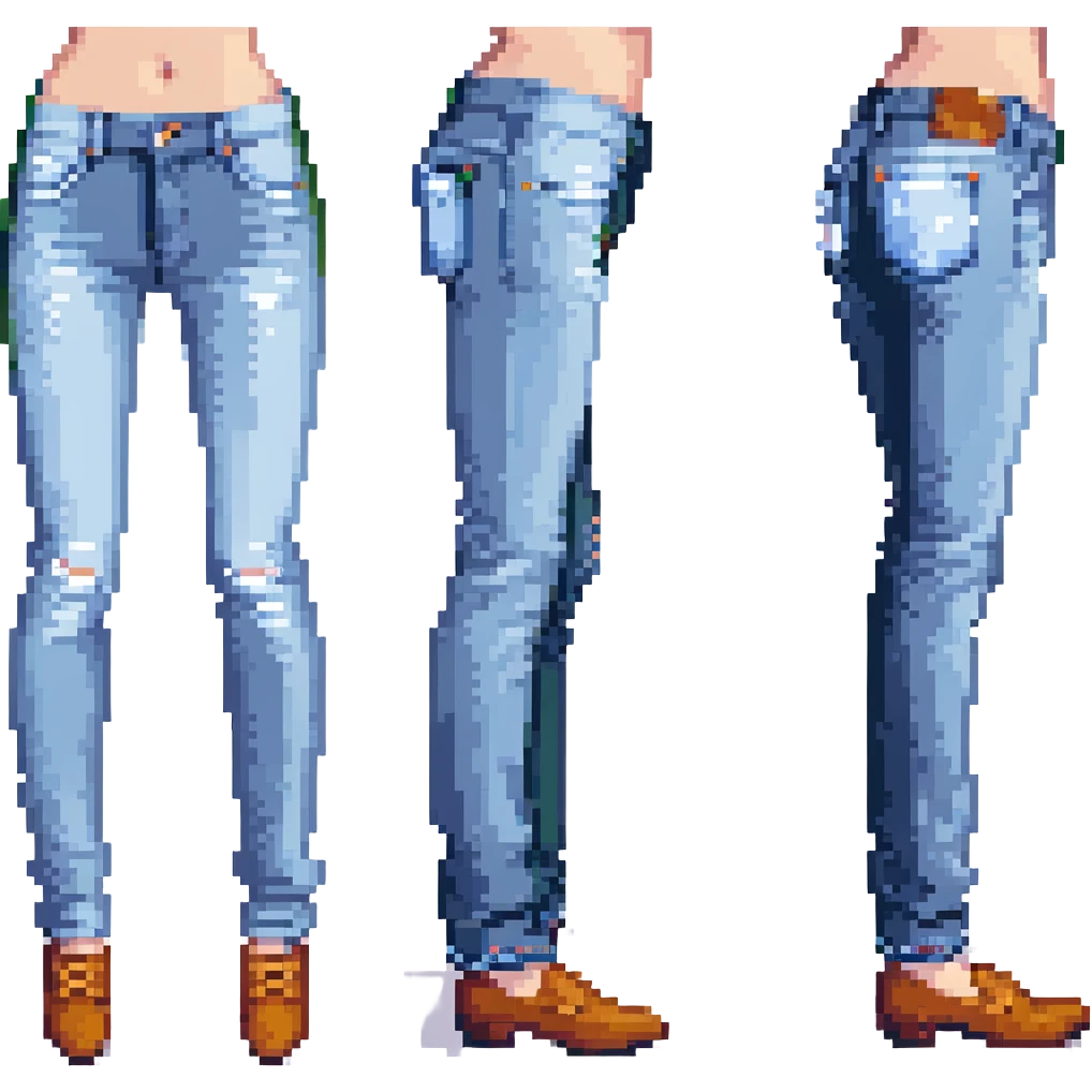 pixel art of a pair of jeans with a prominent backside, playful and humorous emoji